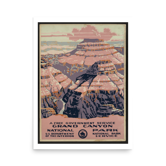 Framed poster of the Grand Canyon with vintage design elements.