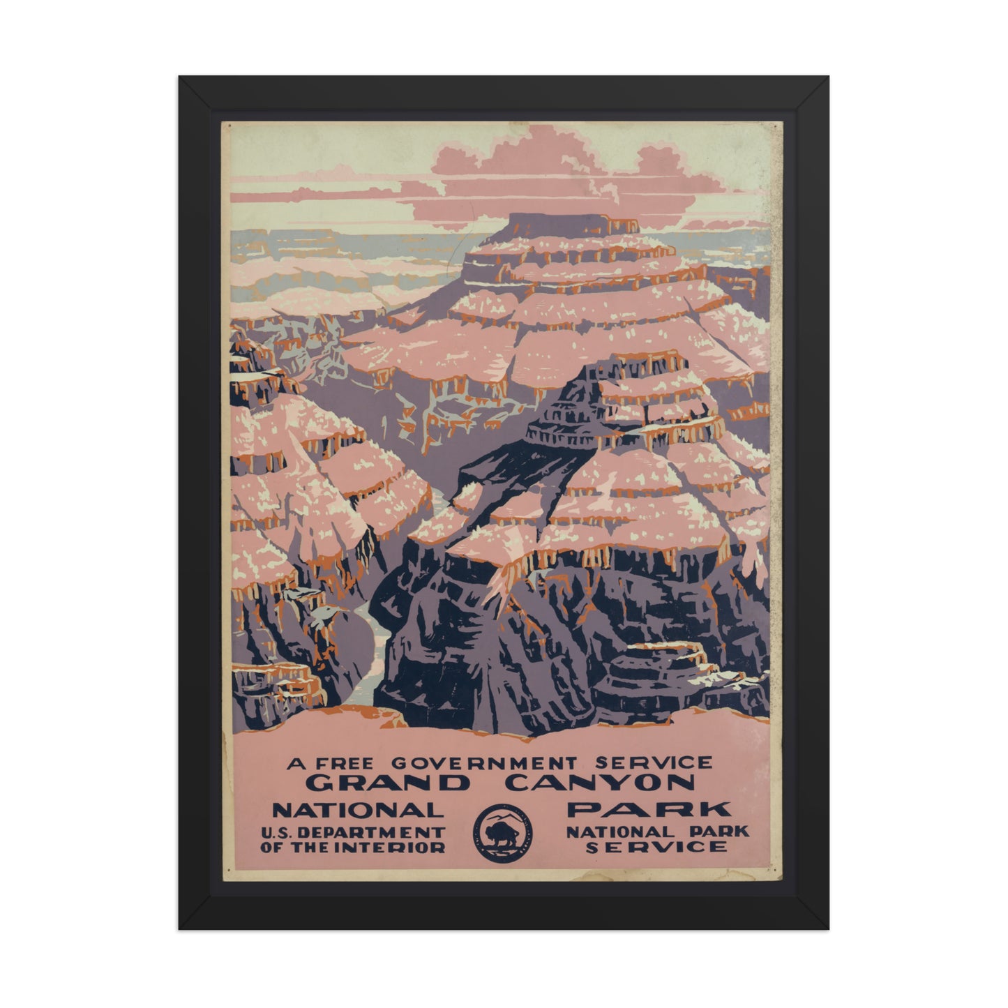 Framed poster of Grand Canyon National Park with vintage design.