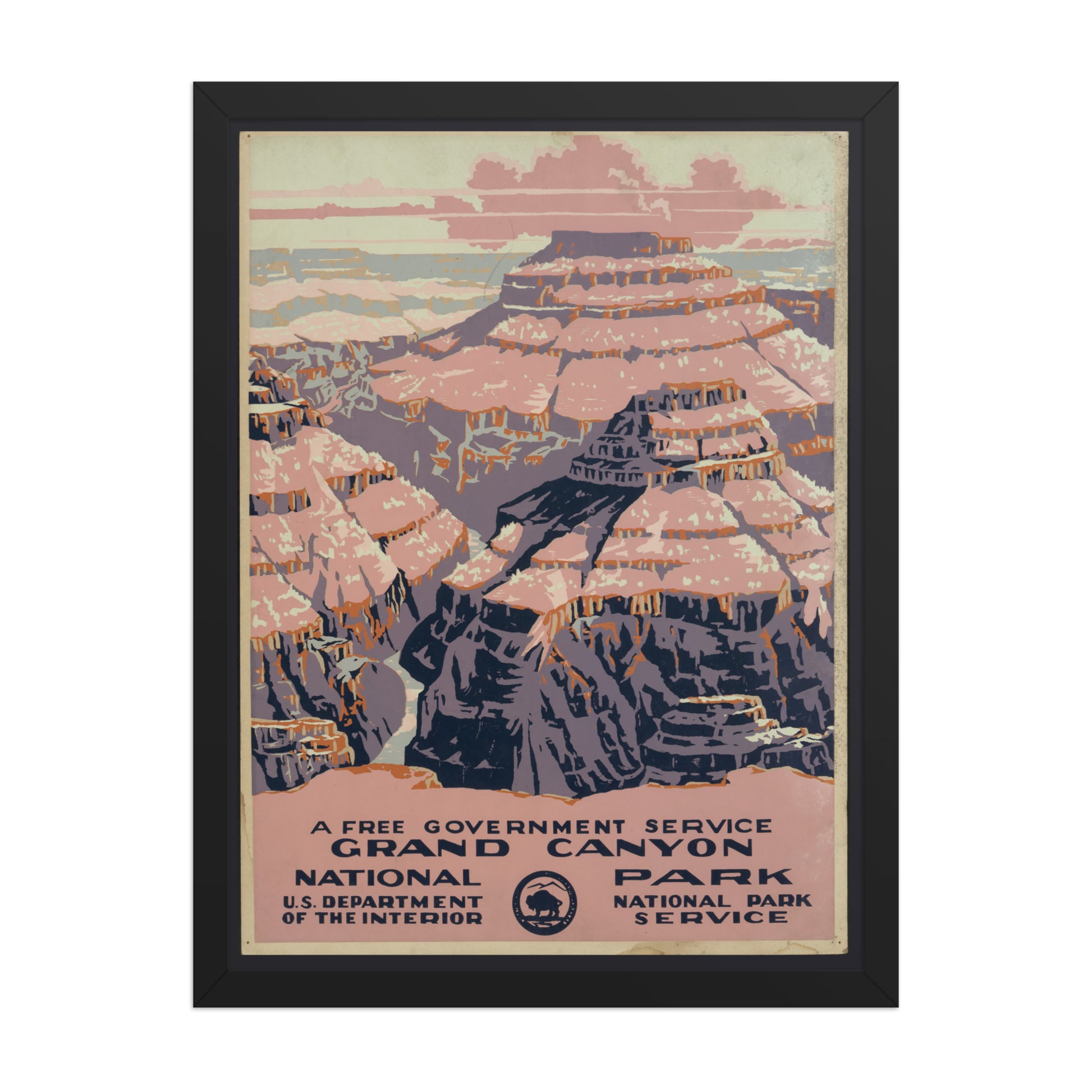 Framed poster of Grand Canyon National Park with vintage design.