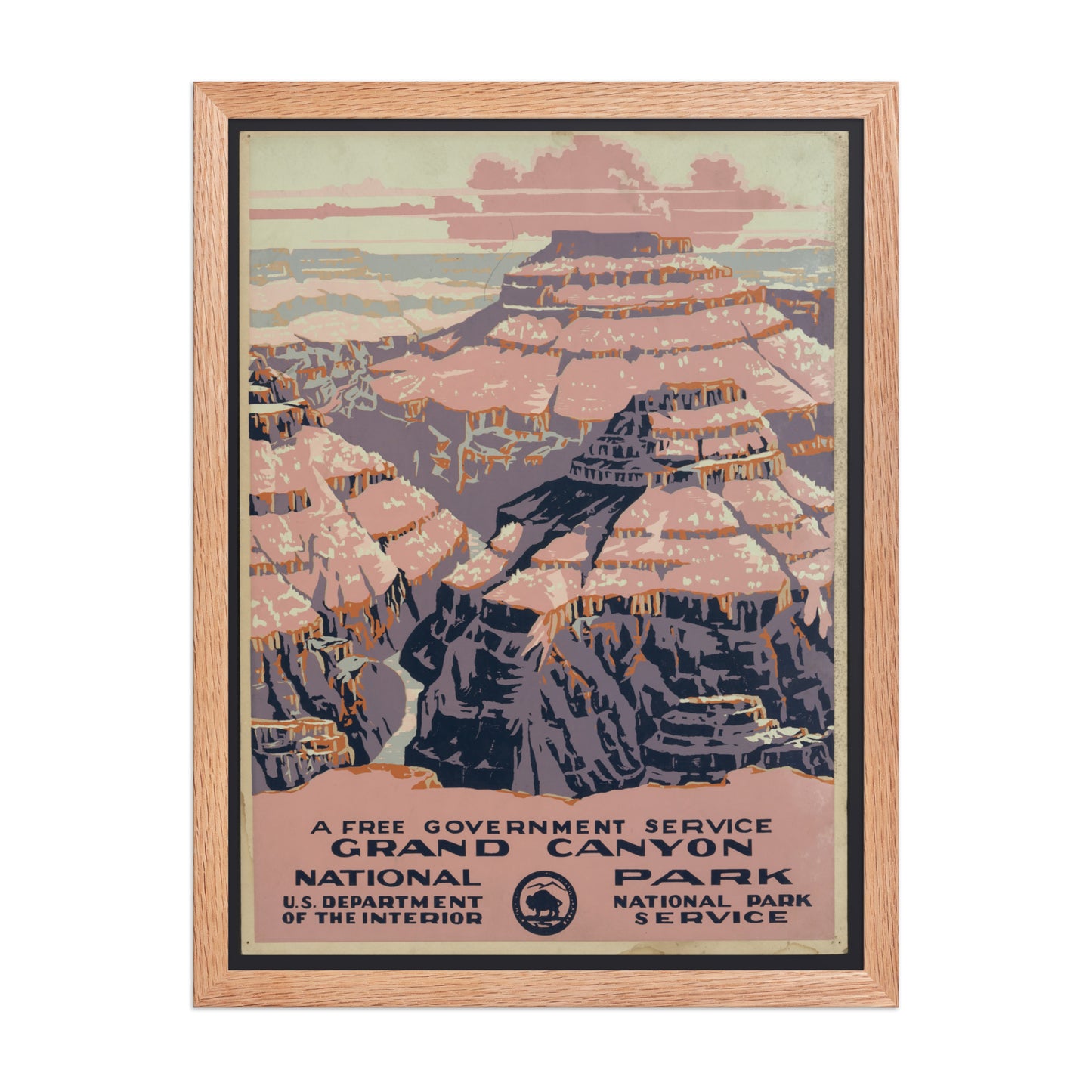 Framed poster of Grand Canyon National Park with a wooden frame.