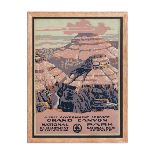 Framed poster of Grand Canyon National Park with a wooden frame.