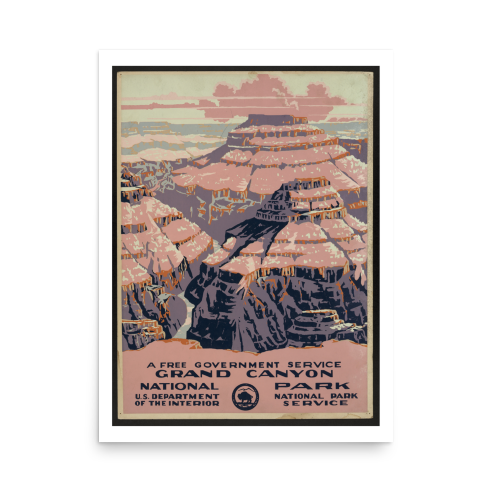 Framed poster of the Grand Canyon with vintage design elements.